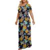imageLONGYUAN Womens Plus Size Maxi Dresses for Curvy Women Summer Short Sleeve Casual 2025 Long Dress XL6XLYellow Leafnavy Blue