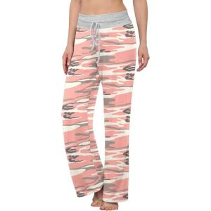 imageLONGYUAN Woman 2023 Drawstring Palazzo Lounge Pants Stretch Pajama Wide Leg Camo Pant Large CamouflagePink