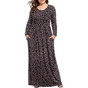 imageLONGYUAN Womens Plus Size Maxi Dresses for Curvy Women Casual Long Dress XL6XL2black Litte Fl