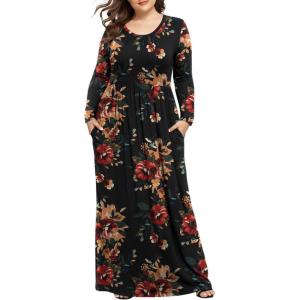 imageLONGYUAN Womens Plus Size Maxi Dresses for Curvy Women Casual Long Dress XL6XLFl Brown Blacksleeve