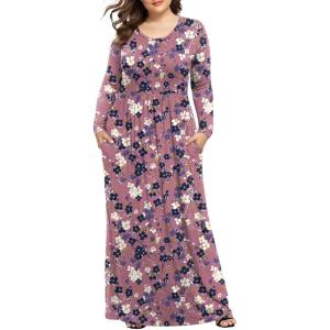 imageLONGYUAN Womens Plus Size Maxi Dresses for Curvy Women Casual Long Dress XL6XLRedpurple Flower
