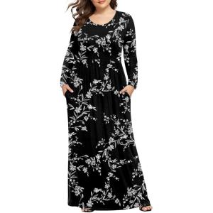 imageLONGYUAN Womens Plus Size Maxi Dresses for Curvy Women Casual Long Dress XL6XLWhite Black Flower