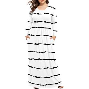 imageLONGYUAN Womens Plus Size Maxi Dresses for Curvy Women Casual Long Dress XL6XLWhite Stripesleeve