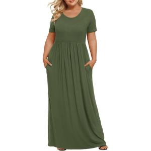 imageLONGYUAN Womens Plus Size Maxi Dresses for Curvy Women Summer Short Sleeve Casual 2025 Long Dress XL6XLArmy Green