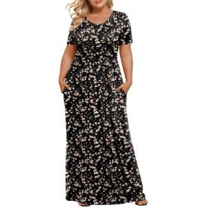 imageLONGYUAN Womens Plus Size Maxi Dresses for Curvy Women Summer Short Sleeve Casual 2025 Long Dress XL6XLBlack Plum