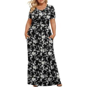 imageLONGYUAN Womens Plus Size Maxi Dresses for Curvy Women Summer Short Sleeve Casual 2025 Long Dress XL6XLBlackfl