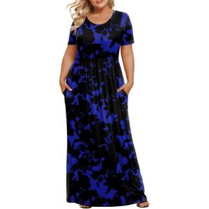 imageLONGYUAN Womens Plus Size Maxi Dresses for Curvy Women Summer Short Sleeve Casual 2025 Long Dress XL6XLBlue Flowers