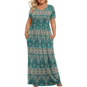 imageLONGYUAN Womens Plus Size Maxi Dresses for Curvy Women Summer Short Sleeve Casual 2025 Long Dress XL6XLBluekhaki