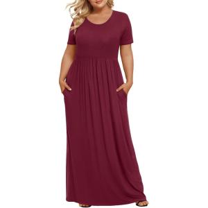 imageLONGYUAN Womens Plus Size Maxi Dresses for Curvy Women Summer Short Sleeve Casual 2025 Long Dress XL6XLBurgundy