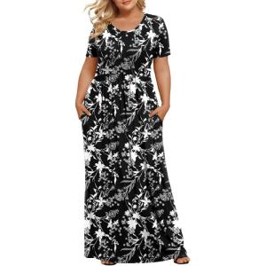 imageLONGYUAN Womens Plus Size Maxi Dresses for Curvy Women Summer Short Sleeve Casual 2025 Long Dress XL6XLCampanula