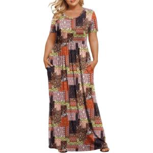 imageLONGYUAN Womens Plus Size Maxi Dresses for Curvy Women Summer Short Sleeve Casual 2025 Long Dress XL6XLColor Block Mixing