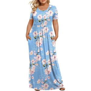 imageLONGYUAN Womens Plus Size Maxi Dresses for Curvy Women Summer Short Sleeve Casual 2025 Long Dress XL6XLFloral Light Blue