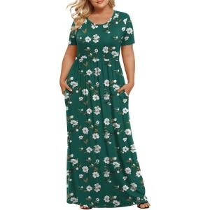imageLONGYUAN Womens Plus Size Maxi Dresses for Curvy Women Summer Short Sleeve Casual 2025 Long Dress XL6XLGreen Begonia Fl
