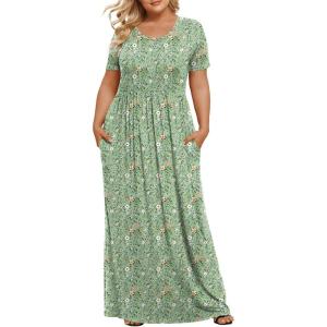 imageLONGYUAN Womens Plus Size Maxi Dresses for Curvy Women Summer Short Sleeve Casual 2025 Long Dress XL6XLGreen Flowers