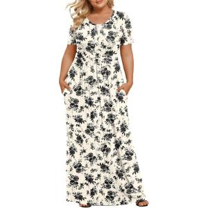 imageLONGYUAN Womens Plus Size Maxi Dresses for Curvy Women Summer Short Sleeve Casual 2025 Long Dress XL6XLInk Rose1