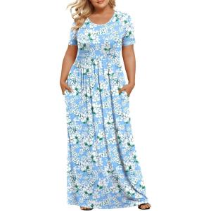 imageLONGYUAN Womens Plus Size Maxi Dresses for Curvy Women Summer Short Sleeve Casual 2025 Long Dress XL6XLJalight Blue