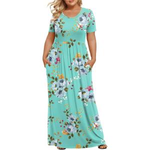 imageLONGYUAN Womens Plus Size Maxi Dresses for Curvy Women Summer Short Sleeve Casual 2025 Long Dress XL6XLMint Green