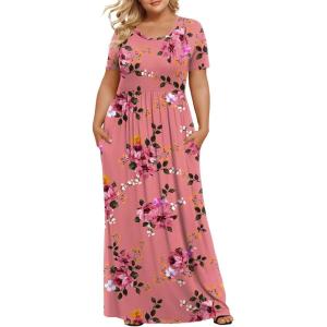 imageLONGYUAN Womens Plus Size Maxi Dresses for Curvy Women Summer Short Sleeve Casual 2025 Long Dress XL6XLMolasses Red