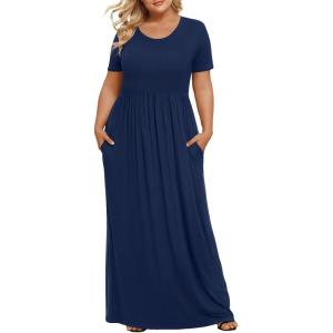 imageLONGYUAN Womens Plus Size Maxi Dresses for Curvy Women Summer Short Sleeve Casual 2025 Long Dress XL6XLNavy Blue