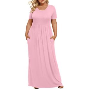 imageLONGYUAN Womens Plus Size Maxi Dresses for Curvy Women Summer Short Sleeve Casual 2025 Long Dress XL6XLPink