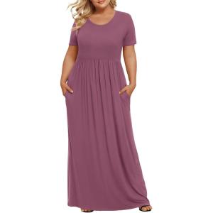 imageLONGYUAN Womens Plus Size Maxi Dresses for Curvy Women Summer Short Sleeve Casual 2025 Long Dress XL6XLPurple Red