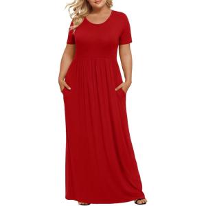 imageLONGYUAN Womens Plus Size Maxi Dresses for Curvy Women Summer Short Sleeve Casual 2025 Long Dress XL6XLRed