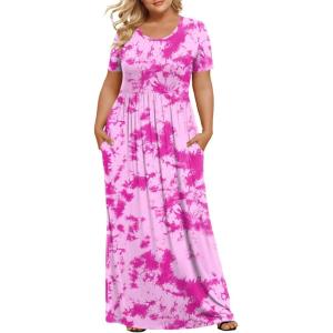 imageLONGYUAN Womens Plus Size Maxi Dresses for Curvy Women Summer Short Sleeve Casual 2025 Long Dress XL6XLRed Tiedye
