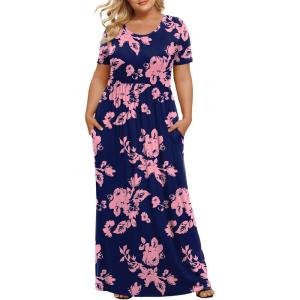 imageLONGYUAN Womens Plus Size Maxi Dresses for Curvy Women Summer Short Sleeve Casual 2025 Long Dress XL6XLRose Silhouette