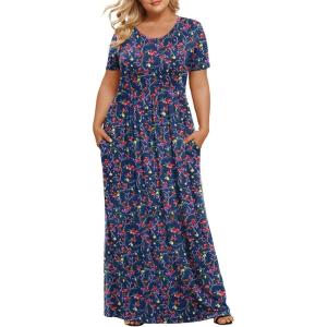 imageLONGYUAN Womens Plus Size Maxi Dresses for Curvy Women Summer Short Sleeve Casual 2025 Long Dress XL6XLShiveringnavy Blue