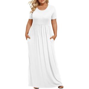 imageLONGYUAN Womens Plus Size Maxi Dresses for Curvy Women Summer Short Sleeve Casual 2025 Long Dress XL6XLWhite