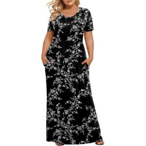 imageLONGYUAN Womens Plus Size Maxi Dresses for Curvy Women Summer Short Sleeve Casual 2025 Long Dress XL6XLWhite Black Flower