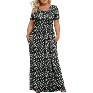 imageLONGYUAN Womens Plus Size Maxi Dresses for Curvy Women Summer Short Sleeve Casual 2025 Long Dress XL6XLWhite Daisy