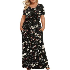 imageLONGYUAN Womens Plus Size Maxi Dresses for Curvy Women Summer Short Sleeve Casual 2025 Long Dress XL6XLWintersweetblack