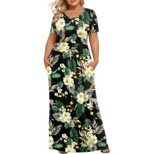 imageLONGYUAN Womens Plus Size Maxi Dresses for Curvy Women Summer Short Sleeve Casual 2025 Long Dress XL6XLYellow Green Lily