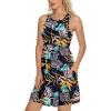 imageLONGYUAN Sundress Hawaiian Dresses for Women 2025 Summer Tank Dress Cover up with Pockets S3XLYellow Leafnavy Blue