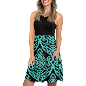 imageLONGYUAN Sundress Hawaiian Dresses for Women 2025 Summer Tank Dress Cover up with Pockets S3XLBlackturquoise Floral