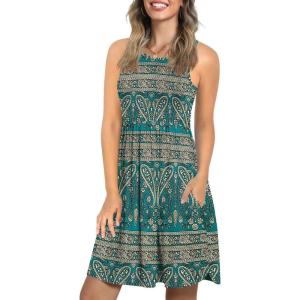 imageLONGYUAN Sundress Hawaiian Dresses for Women 2025 Summer Tank Dress Cover up with Pockets S3XLBluekhaki