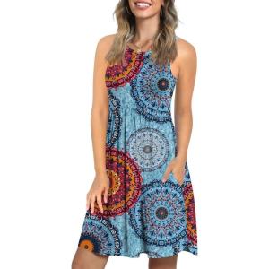 imageLONGYUAN Sundress Hawaiian Dresses for Women 2025 Summer Tank Dress Cover up with Pockets S3XLFl Mix Blue