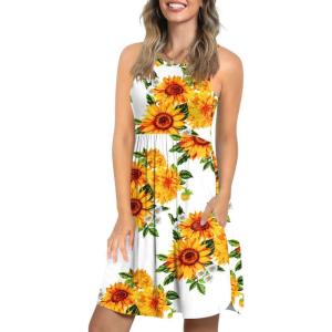 imageLONGYUAN Sundress Hawaiian Dresses for Women 2025 Summer Tank Dress Cover up with Pockets S3XLFloral Sf White
