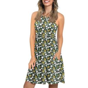 imageLONGYUAN Sundress Hawaiian Dresses for Women 2025 Summer Tank Dress Cover up with Pockets S3XLHawthorn Flower