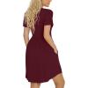 imageLONGYUAN Womens Casual Dresses 2025 Summer Short Sleeve Dress Hide Belly Loose Fit Sundress with Pockets S3XLBurgundy