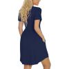 imageLONGYUAN Womens Casual Dresses 2025 Summer Short Sleeve Dress Hide Belly Loose Fit Sundress with Pockets S3XLNavy