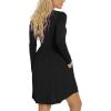 imageLONGYUAN Womens Long Sleeve Dresses Casual Loose Fit Swing Dress Hide Belly with PocketsBlack