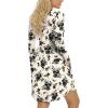 imageLONGYUAN Womens Long Sleeve Dresses Casual Loose Fit Swing Dress Hide Belly with PocketsBlack Flower White