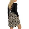 imageLONGYUAN Womens Long Sleeve Dresses Casual Loose Fit Swing Dress Hide Belly with PocketsBlackkhaki Floral