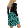 imageLONGYUAN Womens Long Sleeve Dresses Casual Loose Fit Swing Dress Hide Belly with PocketsBlackturquoise Floral