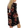 imageLONGYUAN Womens Long Sleeve Dresses Casual Loose Fit Swing Dress Hide Belly with PocketsBrown Floral Black