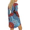 imageLONGYUAN Womens Long Sleeve Dresses Casual Loose Fit Swing Dress Hide Belly with PocketsFl Mix Blue