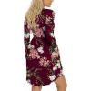 imageLONGYUAN Womens Long Sleeve Dresses Casual Loose Fit Swing Dress Hide Belly with PocketsFloral Wine