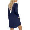 imageLONGYUAN Womens Long Sleeve Dresses Casual Loose Fit Swing Dress Hide Belly with PocketsNavy Blue